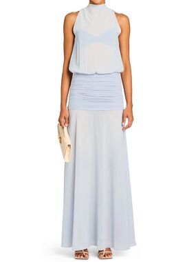 Seroya Cherry Maxi Dress : Light Blue Halter Maxi Dress